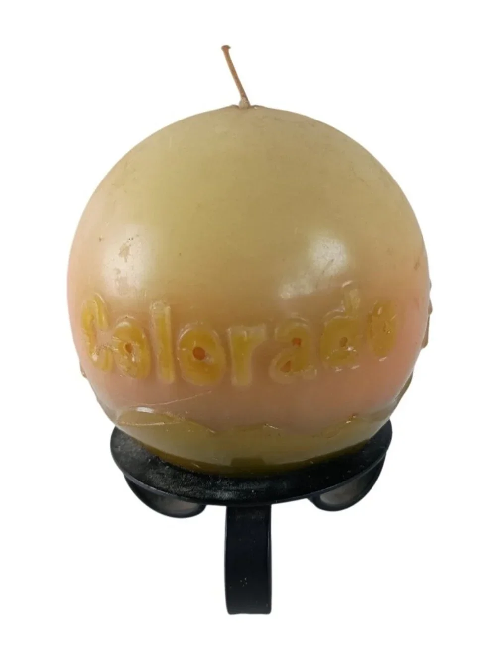 Unused Colorado Round Ball Wax Candle With Stand Vintage